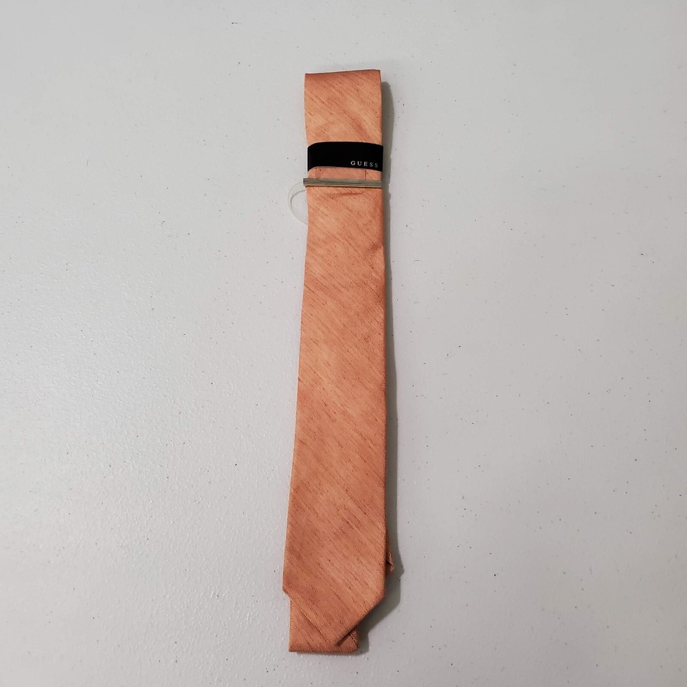 Guess Men Tie One Size Orange Faded Solid Linen Blend Polyster‎ NWT